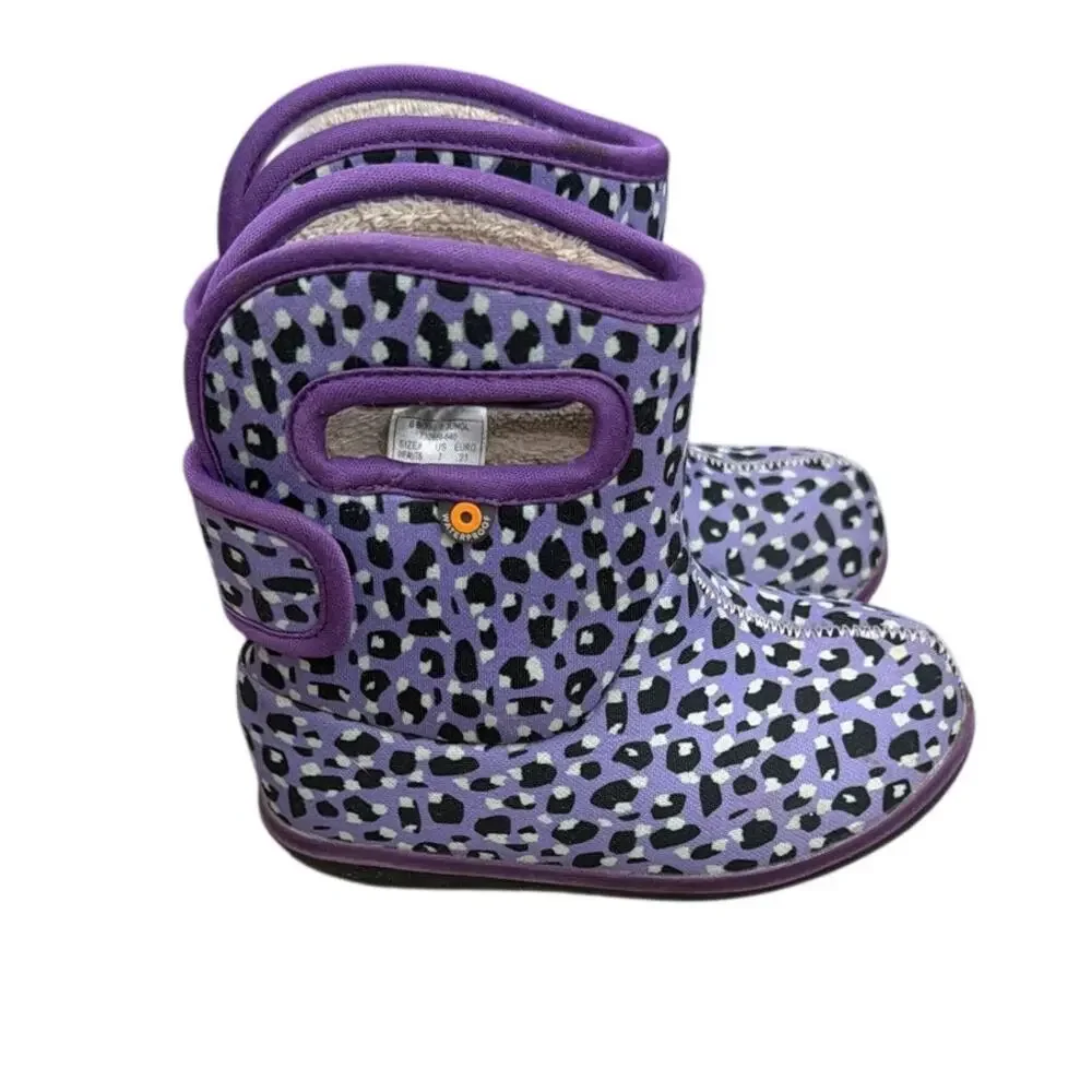 Bogs Kids' Classic Leopard waterproof boots in purple multi toddler size 7